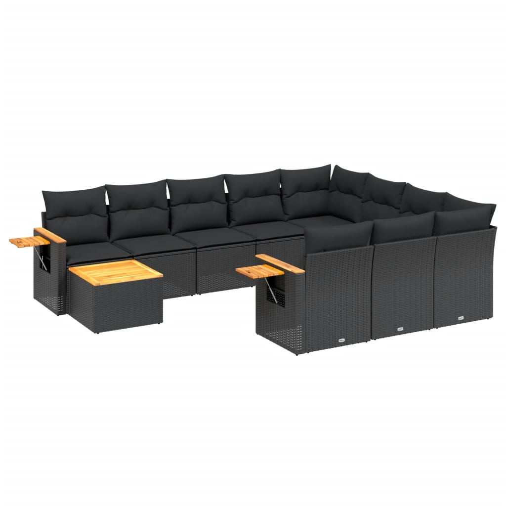 11 részes fekete polyrattan kerti ülőgarnitúra párnákkal (3227203)