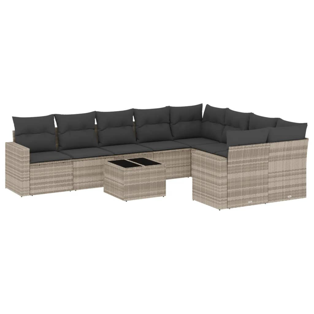 10 részes világosszürke polyrattan kerti ülőgarnitúra párnákkal (3251789)
