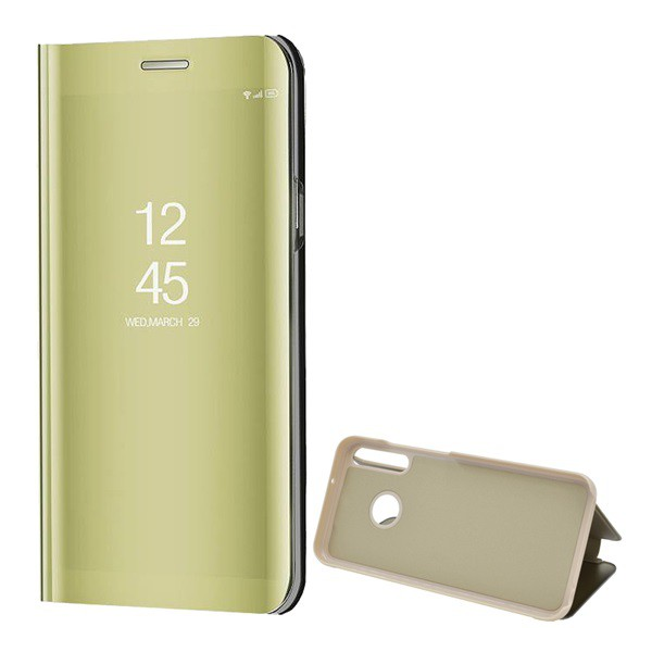 Tok álló (aktív FLIP, oldalra nyíló, asztali tartó funkció, tükrös felület, Mirror View Case) ARANY [Huawei P40 Lite E / Y7p] (5996457956142)
