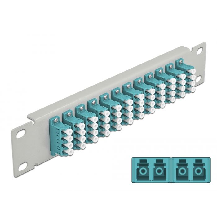 Delock 10 üvegszálas patch panel 12 portos LC Quad 1U vízkék szürke (66799) (DE66799)