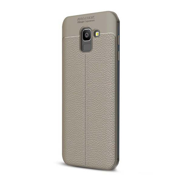 Szilikon telefonvédő (közepesen ütésálló, bőr hatású, varrás minta) SZÜRKE [Samsung Galaxy J6 (2018) SM-J600F] (5996457781324)