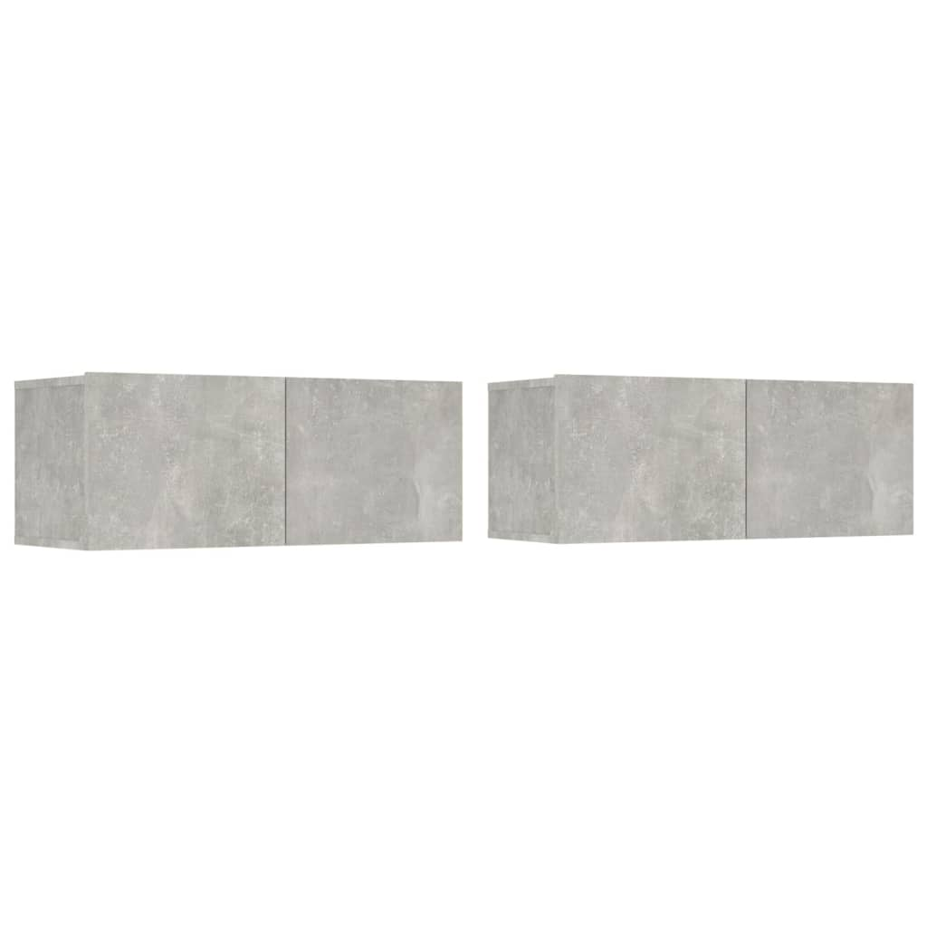2 db betonszürke szerelt fa fali TV-szekrény 80 x 30 x 30 cm (804539)