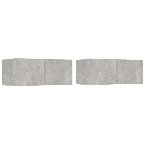 2 db betonszürke szerelt fa fali TV-szekrény 80 x 30 x 30 cm