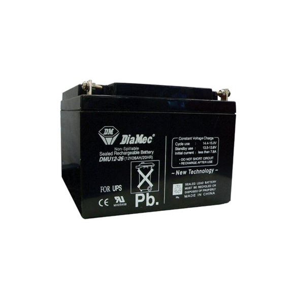 Diamec zselés ólomsavas gondozásmentes akkumulátor 12V 26 000mAh 175x165x125mm (DMU12-26)