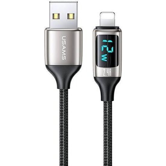 Usams U78 adatkábel (USB - lightning, 2.4A, gyorstöltő, 120cm, cipőfűző, LED kijelző) EZÜST Apple iPhone 14 Pro / iPhone 14 Plus / iPhone 14 (SJ543USB02)