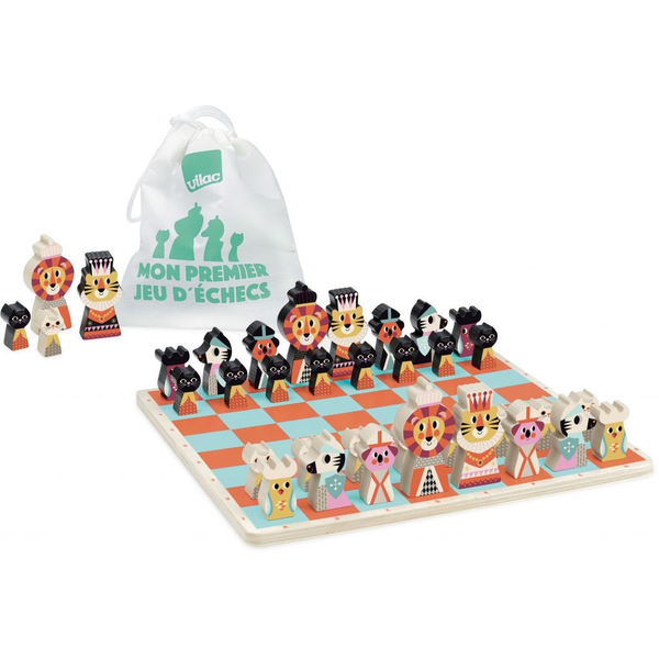 Vilac My First Chess Game - цветен дървен шах за деца