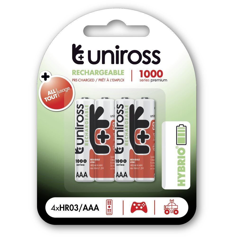 Uniross AAA/mikro 1,2V 1000mAh Ni-MH HYBRIO akkumulátor 4db/bliszter (UH4AAA1000) (UH4AAA1000)