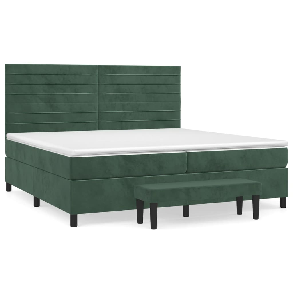 sötétzöld bársony rugós ágy matraccal 200x200 cm (3137926)