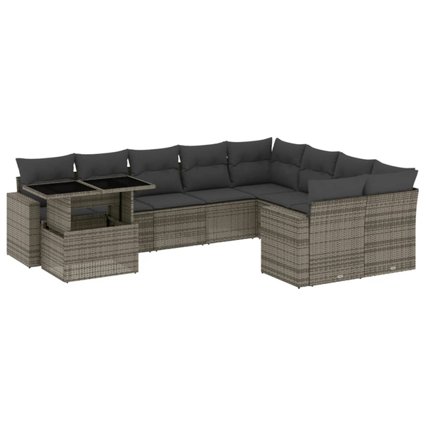 10 részes szürke polyrattan kerti ülőgarnitúra párnákkal
