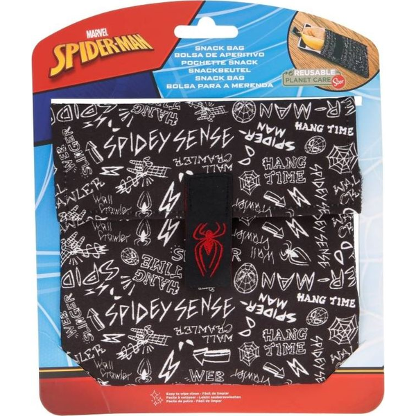 Spiderman, 16x16 cm torba za zajtrk za večkratno uporabo, pralna, brez BPA, Črna