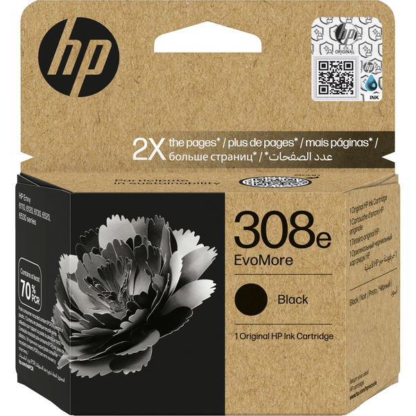 HP 308e EvoMore Black Original Ink Cartridge blækpatron 1 stk Standard udbytte