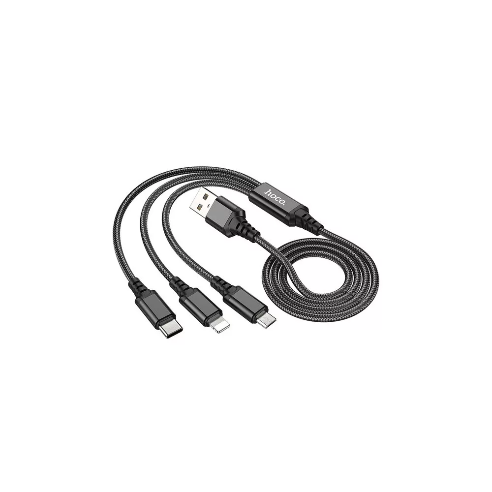 HOCO X76 USB Type-A apa - USB Type-C / Micro USB Type-B / Lightning apa iPhone Töltőkábel - Fekete (1m) (X76_B)