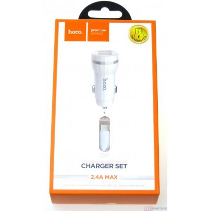 Hoco Z27 autós töltő kettős USB kimenettel és 1m-es MicroUSB kábellel fehér (HC092865) (HC092865)