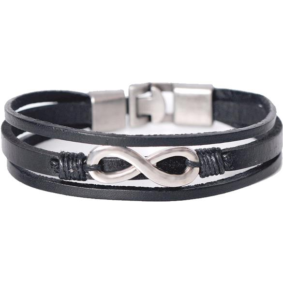 Predator Q1 bőr karkötő - végtelen fekete SLPG1588 - 18cm (2310)