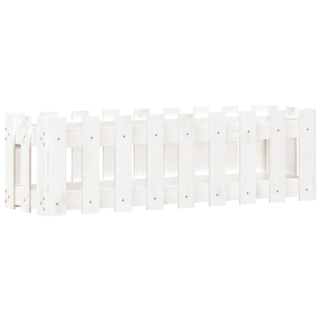 fehér tömör fenyőfa kerti magaságyás kerítéssel 100x30x30 cm (832473)