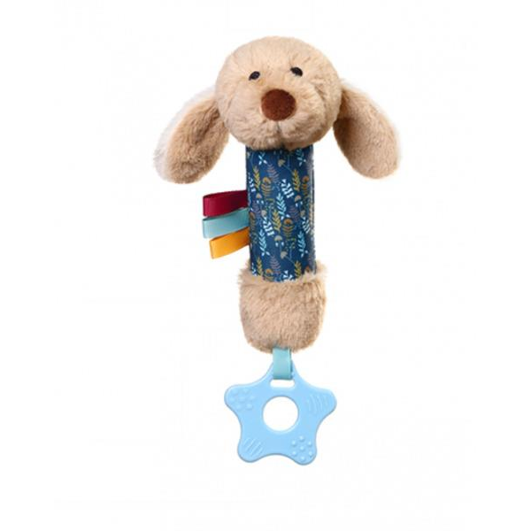 BabyOno plüss játék Dog Willy kutyus csipogóval és rágcsálóval, bézs