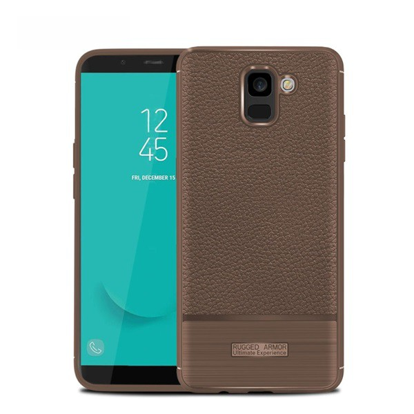 Szilikon telefonvédő (közepesen ütésálló, bőr hatású, szálcsiszolt) BARNA [Samsung Galaxy J6 (2018) SM-J600F] (5996457795512)