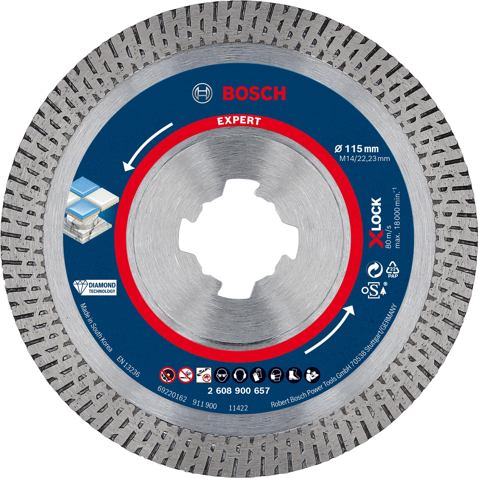 BOSCH gyémánt vágókorong EXPERT HardCeramic X-LOCK 115 × 22,23 × 1,4 × 10 mm 2.608.900.657 (2.608.900.657)