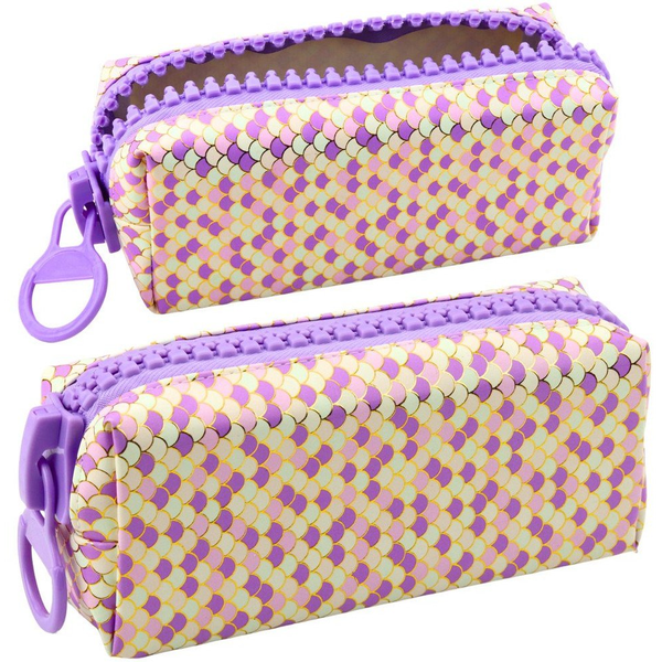 Piórnik Szkolny Organizer Wzór Łusek Syrenich Duży Suwak Fioletowy 21x8cm LEAN Toys