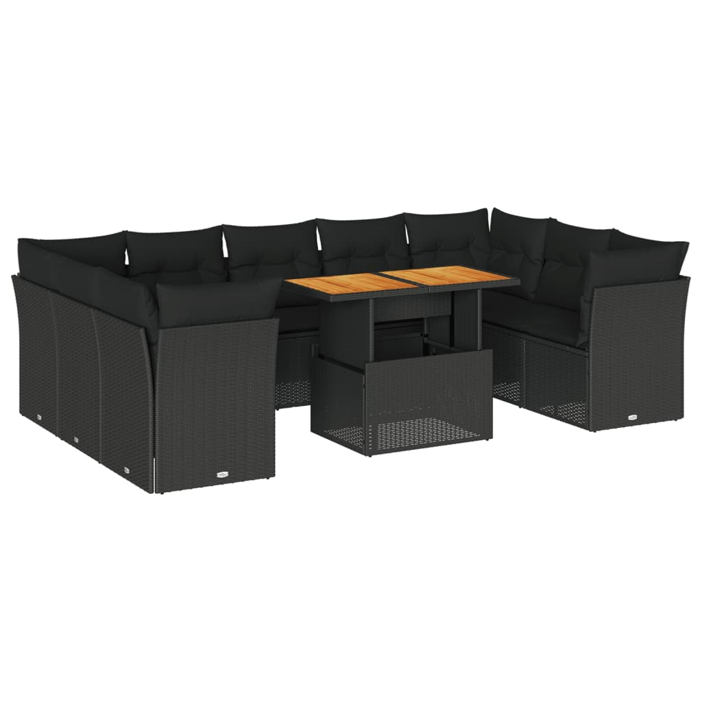 10 részes fekete polyrattan kerti ülőgarnitúra párnákkal (3326967)