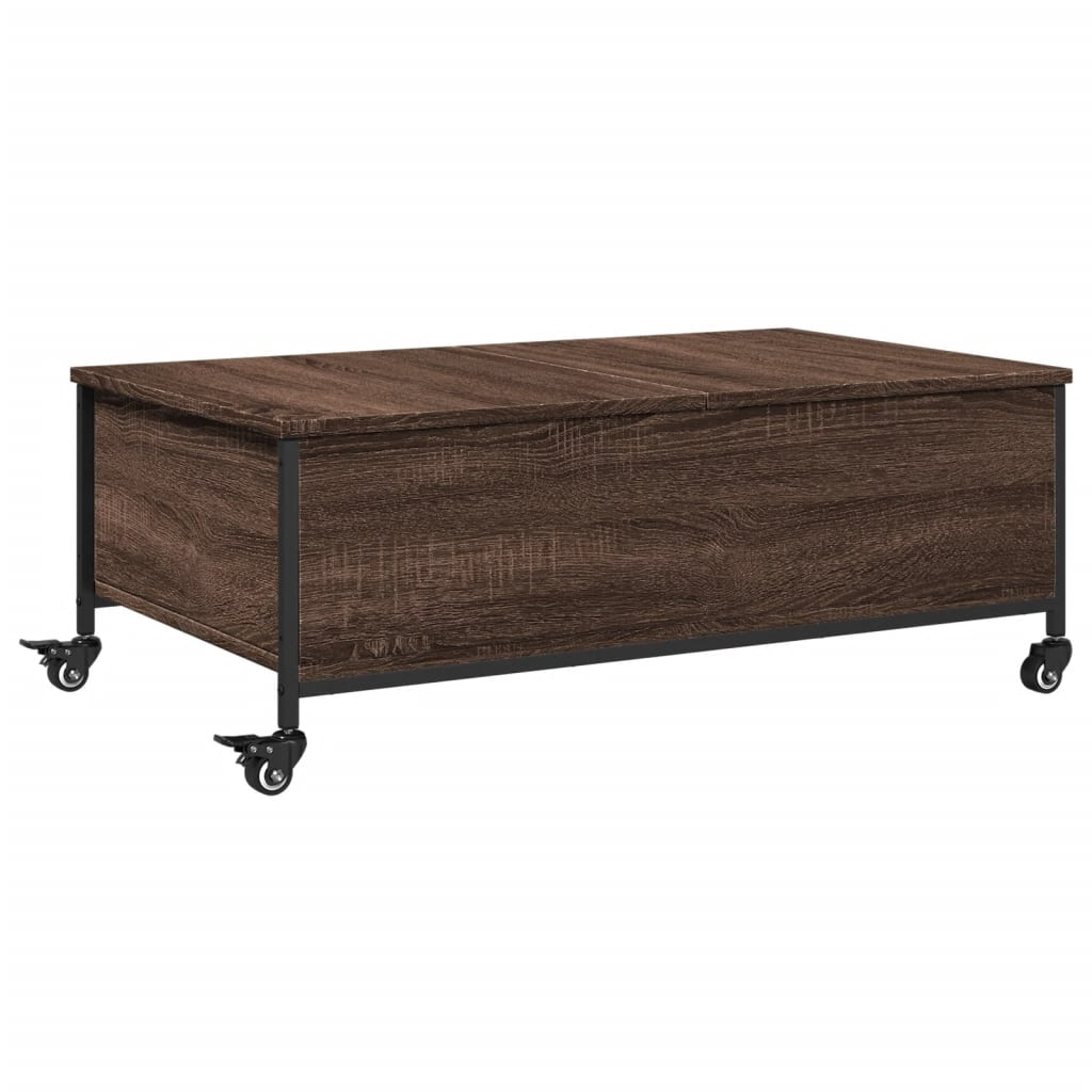 barna tölgy szerelt fa dohányzóasztal kerekekkel 91x55x34 cm (842300)