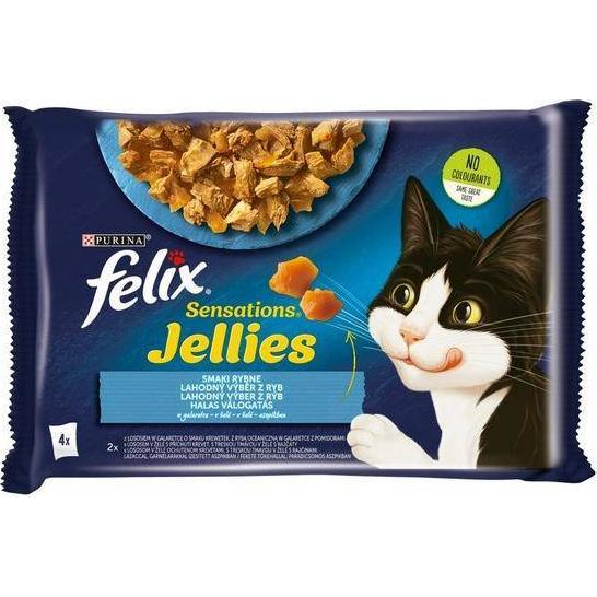 Állateledel alutasakos FELIX Sensations Jellies macskáknak 4-pack halas lazac-tőkehal válogatás aszpikban 4x85 g (12448606)