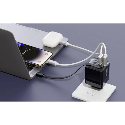 VOLTCRAFT UC-2C1A65W02 USB-s töltőkészülék 65 W 1x USB-A, 2x USB-C Kimenetek száma: 3 x GaN, USB Power Delivery (USB-PD), Gyorstöltő (VC-16619015) (VC-16619015)