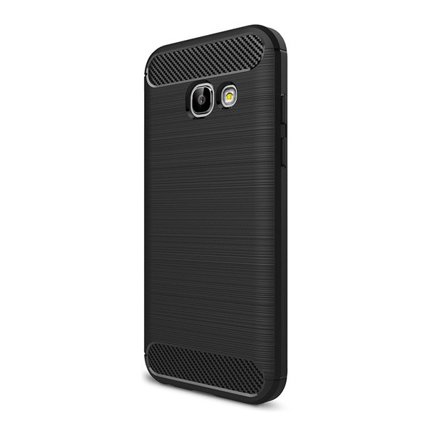 Szilikon telefonvédő (közepesen ütésálló, légpárnás sarok, szálcsiszolt, karbon minta) FEKETE [Samsung Galaxy A3 (2017) SM-A320F] (5996457683611)