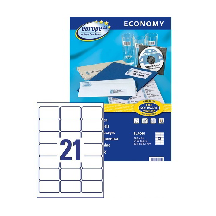 Avery Europe 63,5x38,1mm univerzális címke (2100 címke / csomag) (ELA040)