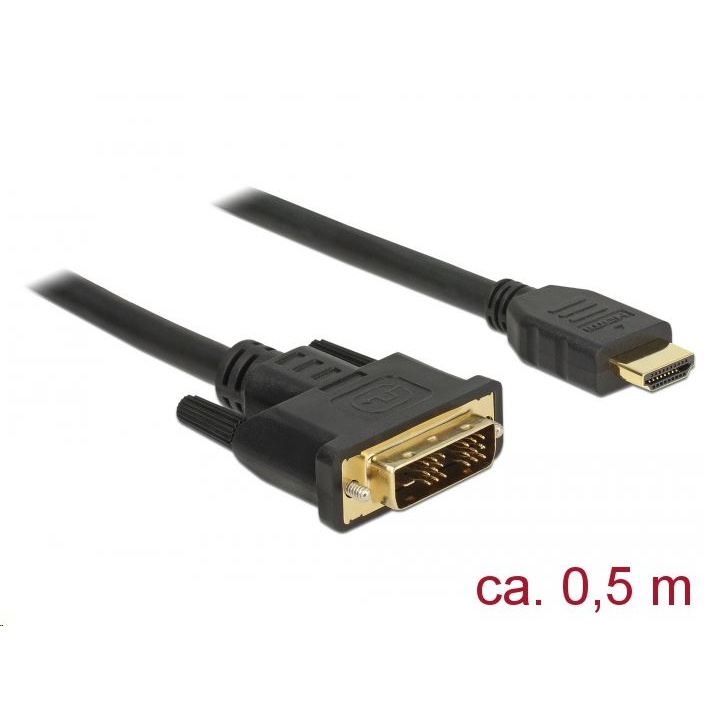 Delock DVI 18+1 csatlakozódugóval > HDMI-A csatlakozódugóval, 0,5 m kábel fekete (85581) (85581)