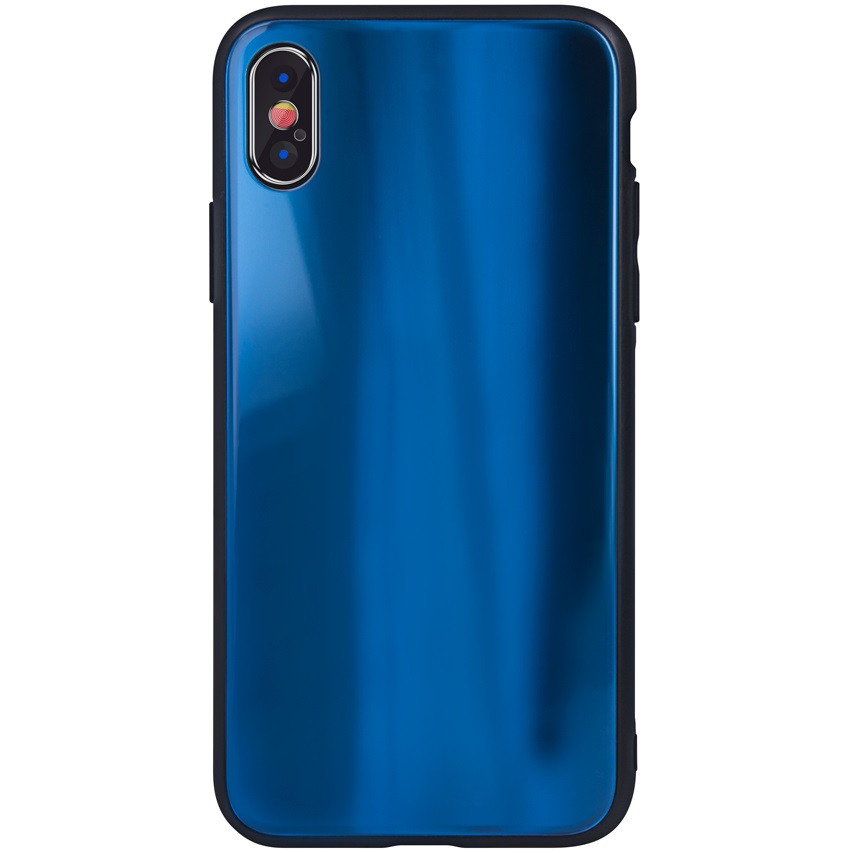 Huawei P40, Szilikon védőkeret, edzett üveg hátlap, Aurora Glass, sötétkék (91354)