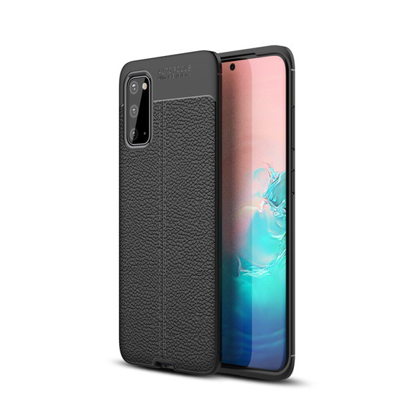 Szilikon telefonvédő (közepesen ütésálló, bőr hatású, varrás minta) FEKETE [Samsung Galaxy S20 5G (SM-G981U)] (5996457931033)