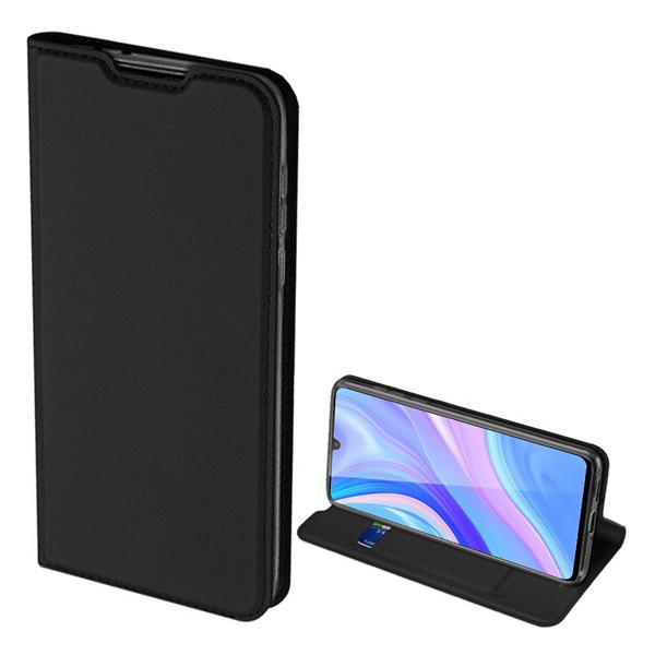 DUX DUCIS SKIN PRO tok álló, bőr hatású (FLIP, oldalra nyíló, bankkártya tartó, asztali tartó funkció) FEKETE [Huawei Y8p]