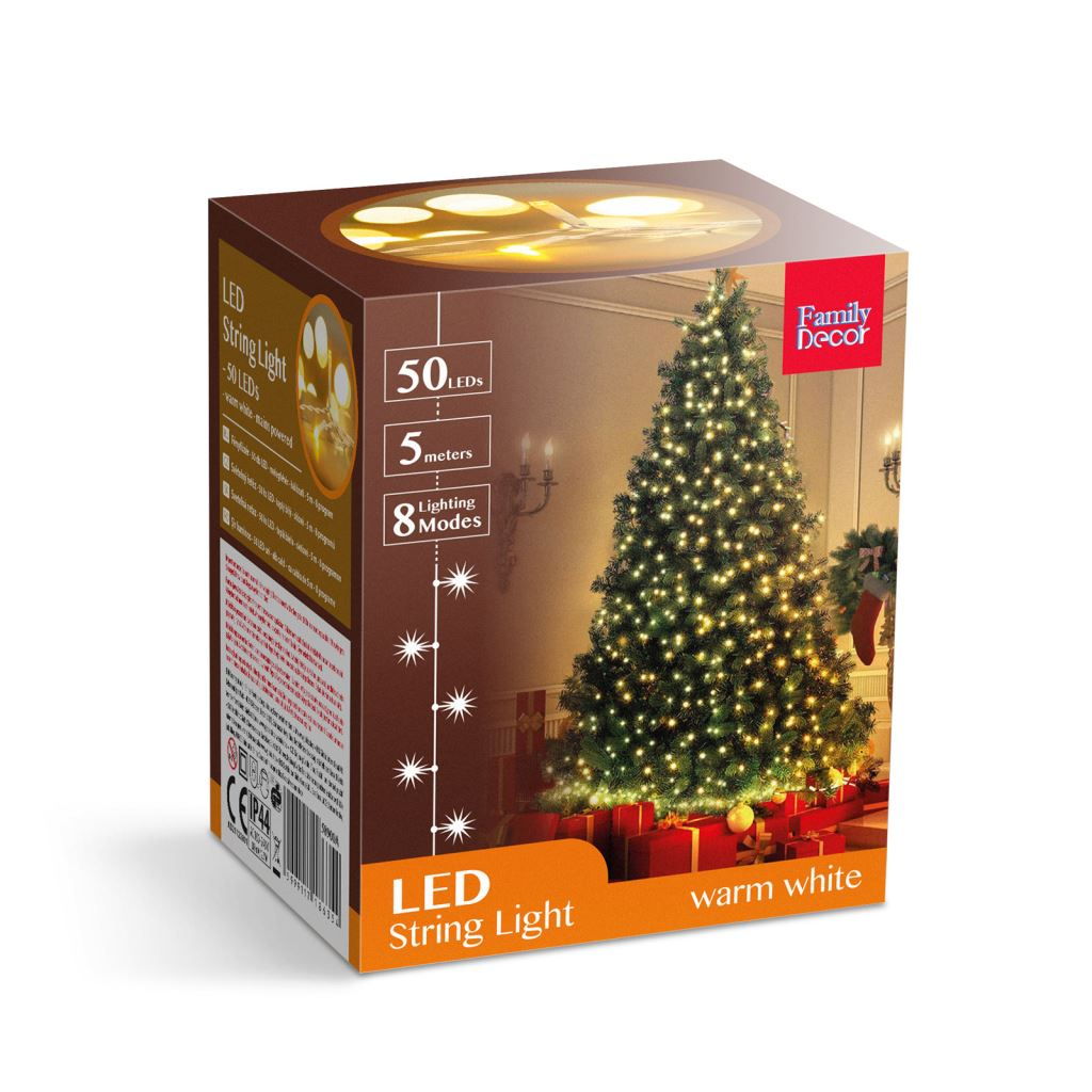 Family fényfüzér 50db melegfehér LED, hálózati működés 5m (58900A) (58900A)