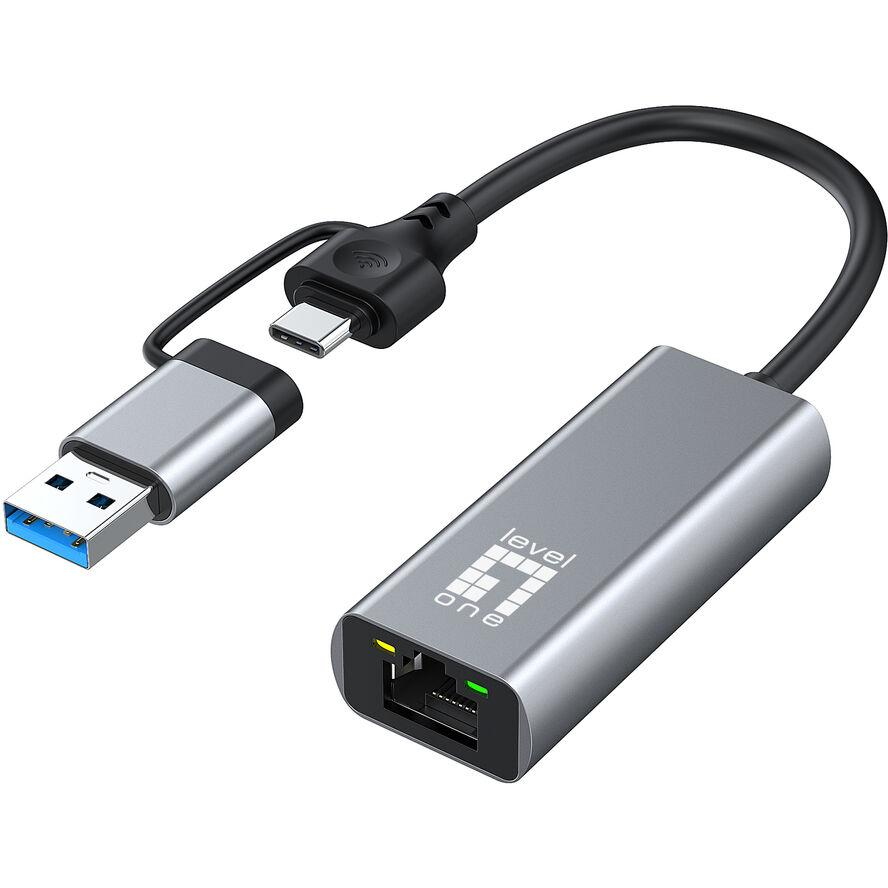 LevelOne Adapter USB-C + USB-A -> RJ45 10/100/1000/2500 gr (USB-0423)