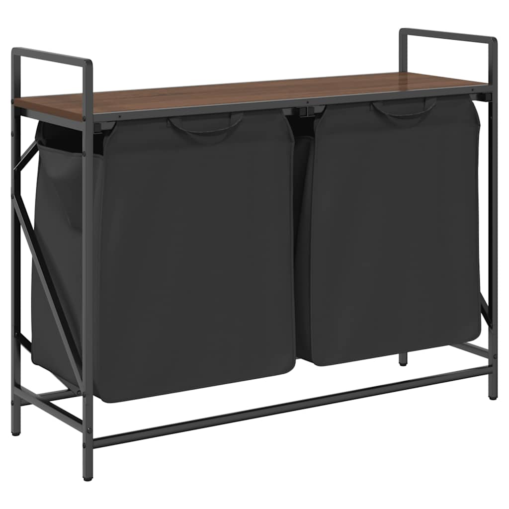 barna tölgy mosodai kosár 2 rekeszes polccal (859079)