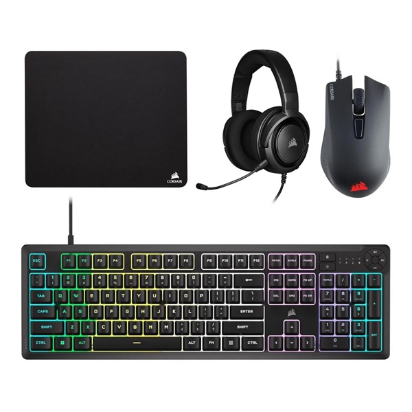 Corsair CH-9226F65-NA 4in1 vezetékes fekete gamer billentyűzet + egér + fejhallgató + egérpad (CH-9226F65-NA)