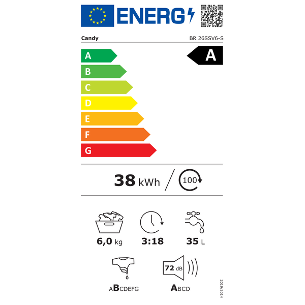 Candy BR 26SSV6-S vaskemaskine Front-læsning 6 kg 1200 rpm Hvid