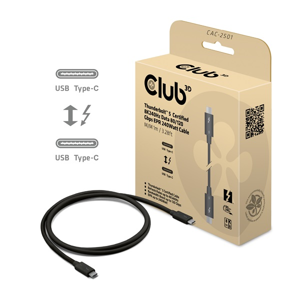 CLUB3D CAC-2501 Thunderbolt kabel 1 m 120 Gbit/sek. Sort