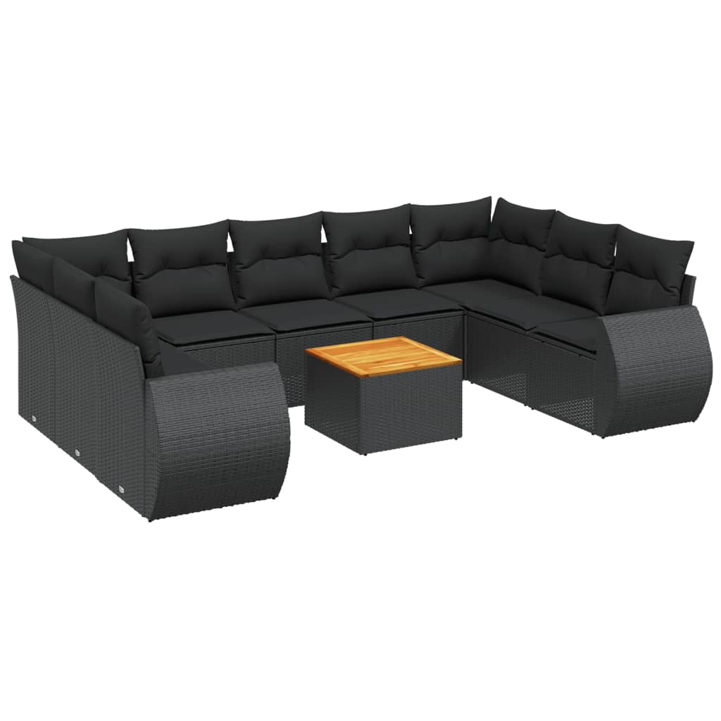 10 részes fekete polyrattan kerti ülőgarnitúra párnákkal (3257476)