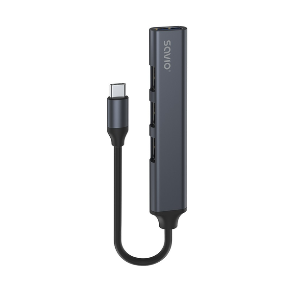 USB-C HUB SAVIO AK-71 - 3 x USB-A 2.0, 1 x USB-A 3.1 Gen 1 5Gbps šedý