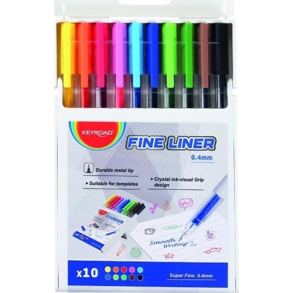 Keyroad Fine Liner Tűfilc, Rostirón Készlet - 0.4 mm, 10 db/ doboz, 10 Színben (KR972463)