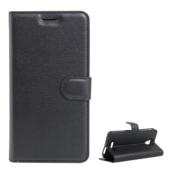 Tok álló, bőr hatású (FLIP, oldalra nyíló, asztali tartó funkció, prémium) FEKETE [Alcatel Pop 4 plus (OT-5056)] (5996457646517)