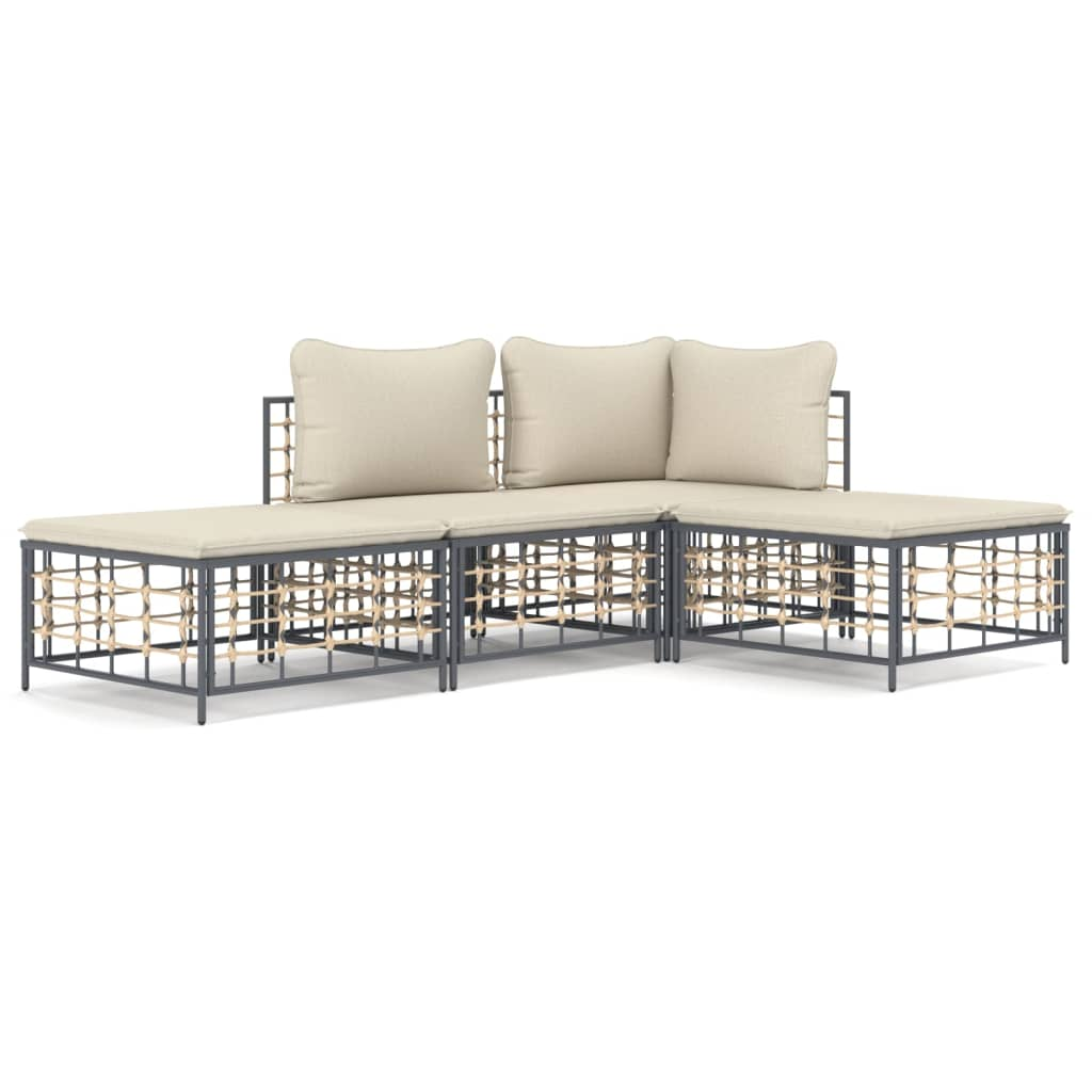 4-részes antracitszürke polyrattan kerti ülőgarnitúra párnákkal (3186726)