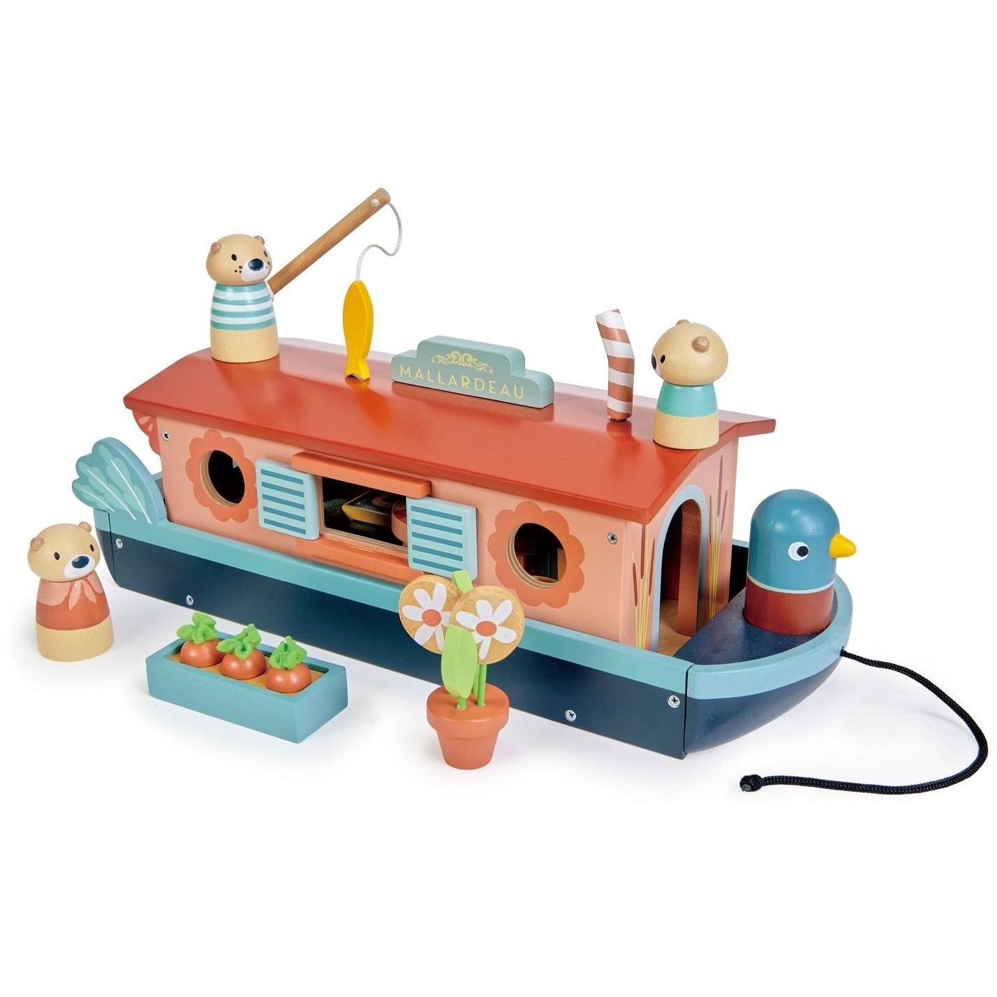 Tender Leaf Dřevěný hausbót s vydří rodinkou Little Otter Canal Boat (TL8389)