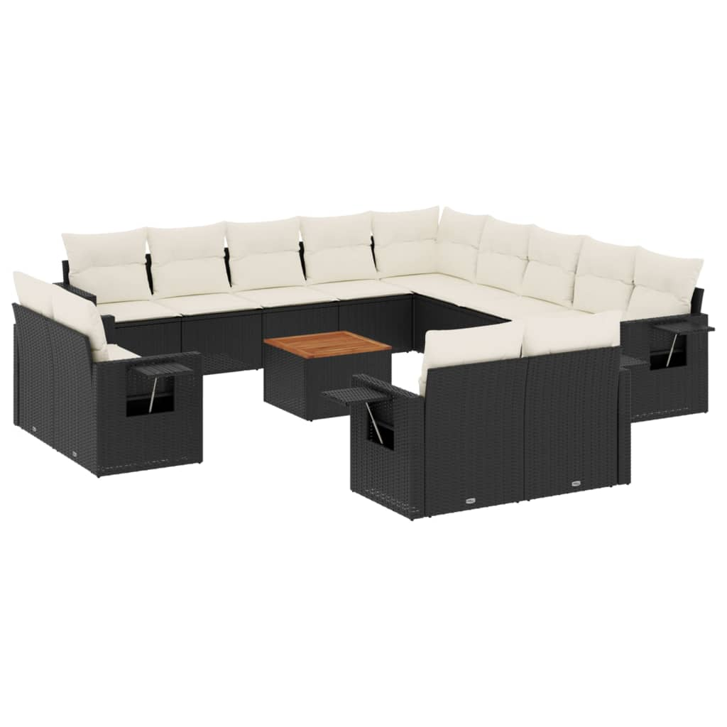14 részes fekete polyrattan kerti ülőgarnitúra párnákkal (3224838)