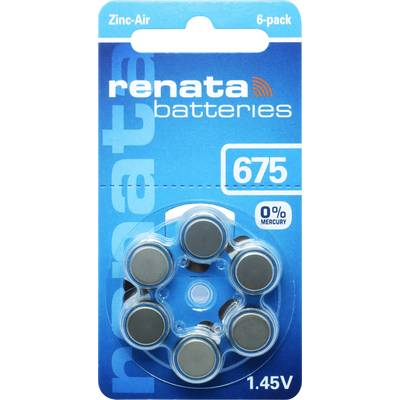 ZA675 hallókészülék elem, cink-levegő, 1,4V, 660 mAh, 6 db, Renata ZA675, PR44