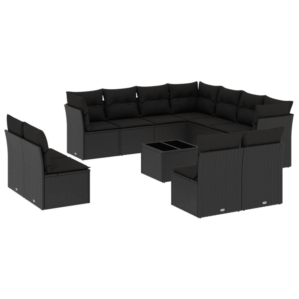 12 részes fekete polyrattan kerti ülőgarnitúra párnákkal (3217825)