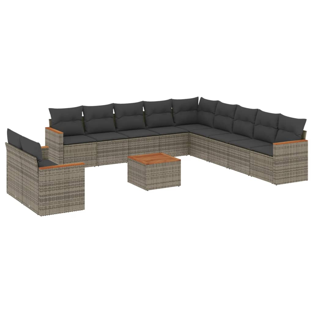 12 részes szürke polyrattan kerti ülőgarnitúra párnákkal (3258539)