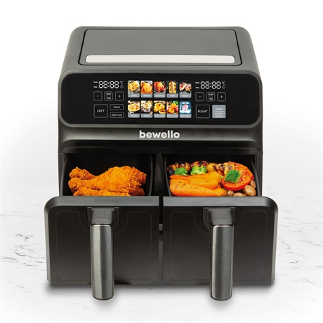 Bewello BW1002D Фурна с горещ въздух с двойна кошница, 2200 W, 4+4 л, черна